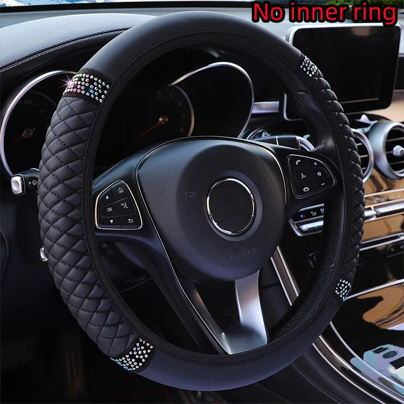 Car steering wheel cover without inner ring PU leather embroidery