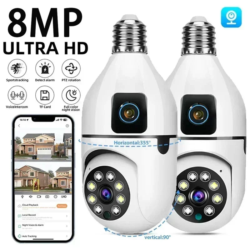 8MP E27 Bulb Surveillance WIFI Camera Human Tracking Full Color Night