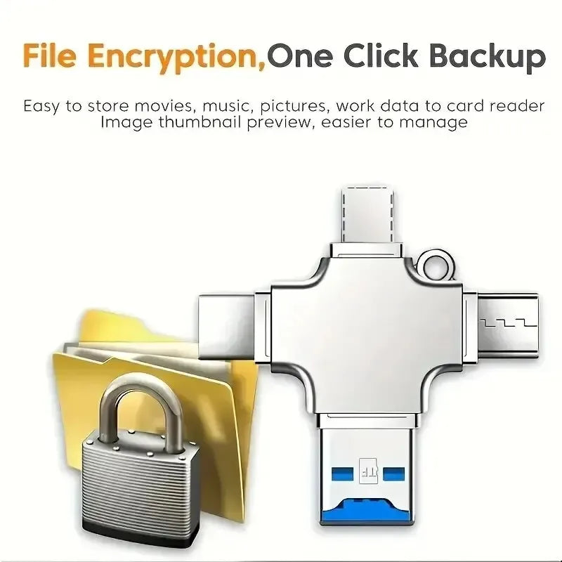 4 in 1 Memory Micro SD Card Reader for IPhone Ipad Android Mac PC