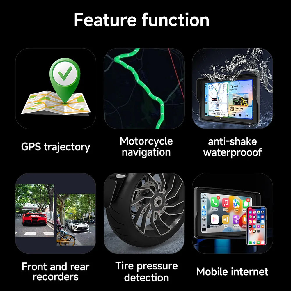 7'' Motorcycle DVR GPS navigator Dash Cam Wireless Carplay Android