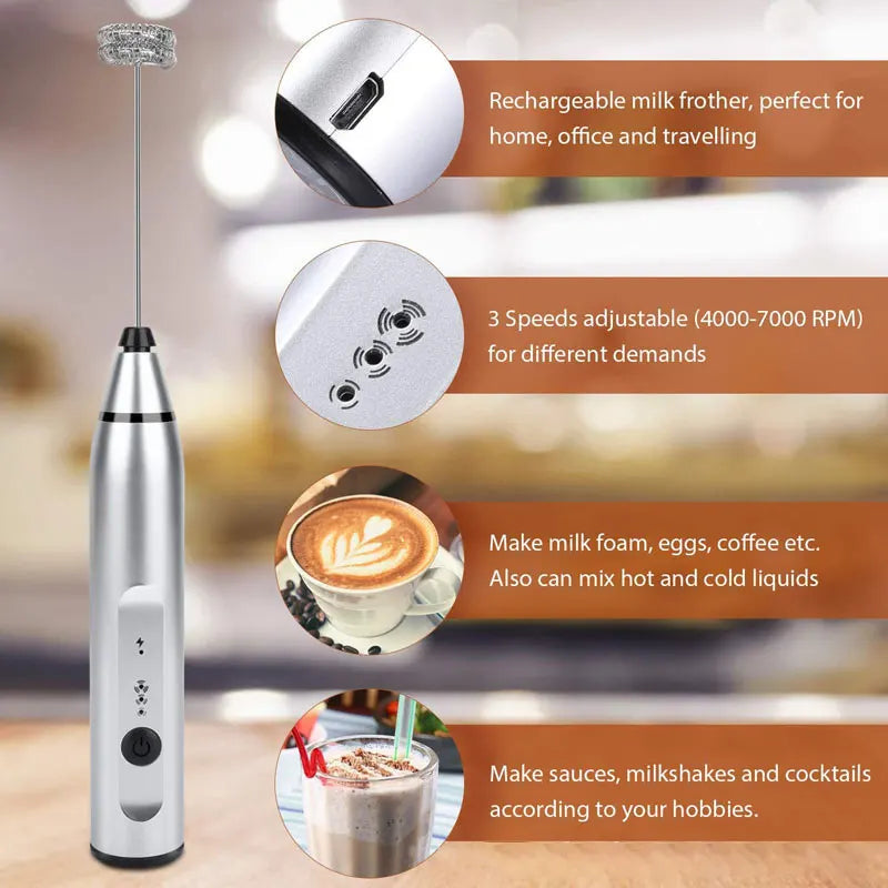 Wireless Milk Frothers Electric Handheld Blender With USB Electrical