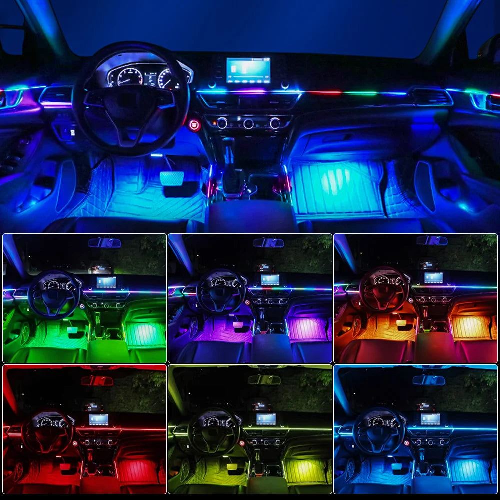 6/10/14/18 in 1 Led Car Ambient Lights RGB 213 64 Color Acrylic Strips