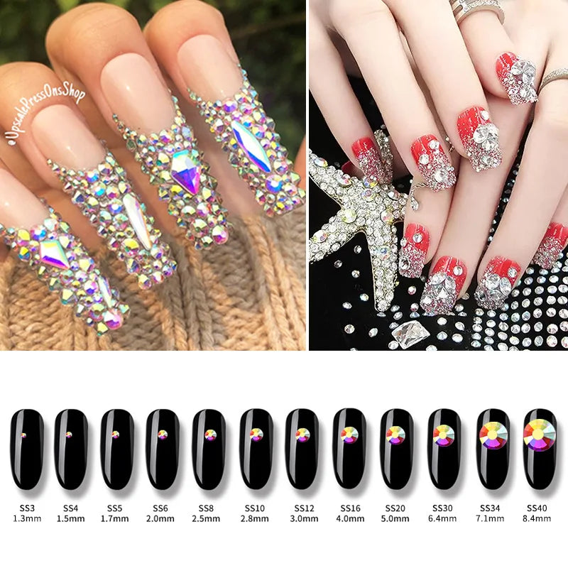2880PCS SS3-SS20 Multi-colors Mix Size Nail Art Rhinestones Flatback