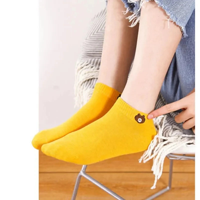 10 Pairs Women Low Socks Set With Cute Bear Pattern Fashionable Women