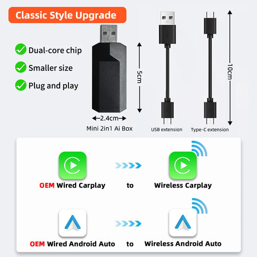 Car Mini AI Box for Apple Carplay Android auto Wireless Adapter Car