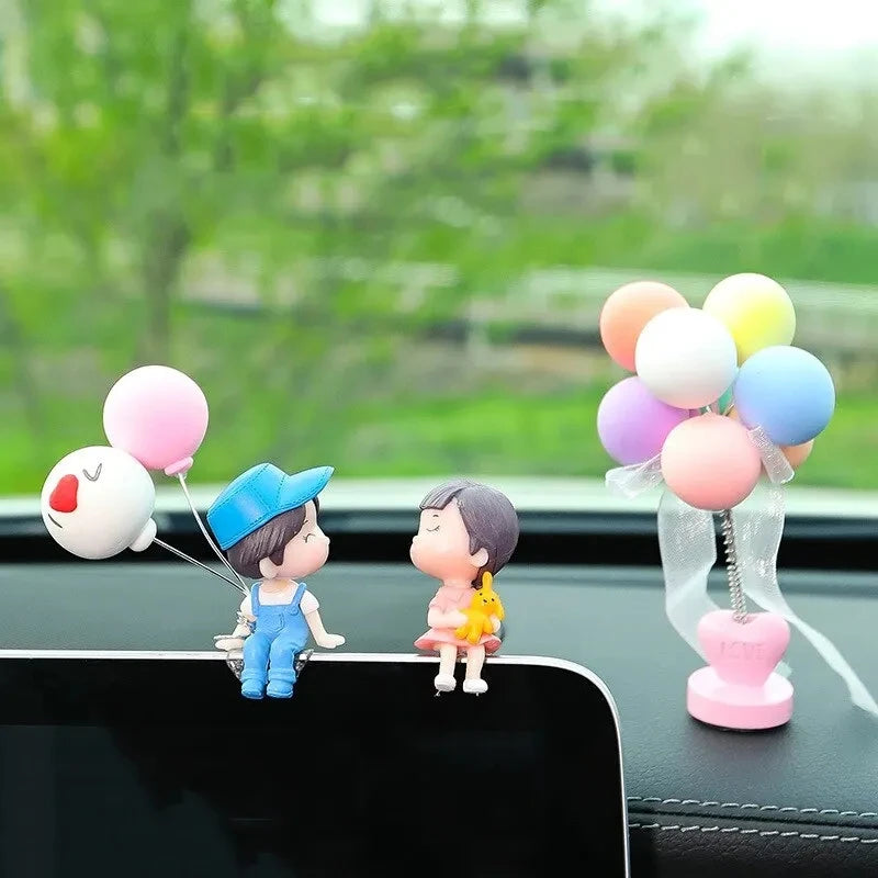 Cute Ornaments Couple Action Figurines Balloons For Car Dashboard