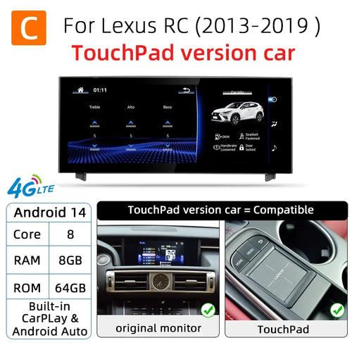 Nunoo Android 14 Wireless Carplay Auto Radio For Lexus IS RC 200 250