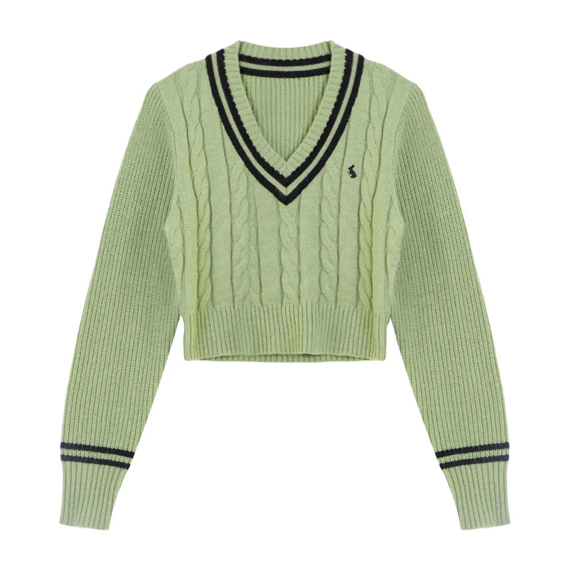 YuooMuoo Korean Fashion Sweaters Women Autumn V-neck Y2K Cartoon