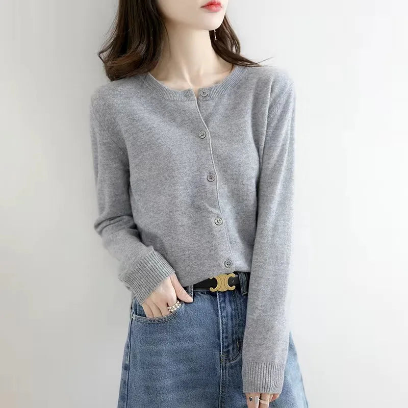 Women Cardigans Sweater O-neck Spring Autumn Knitted Cashmere