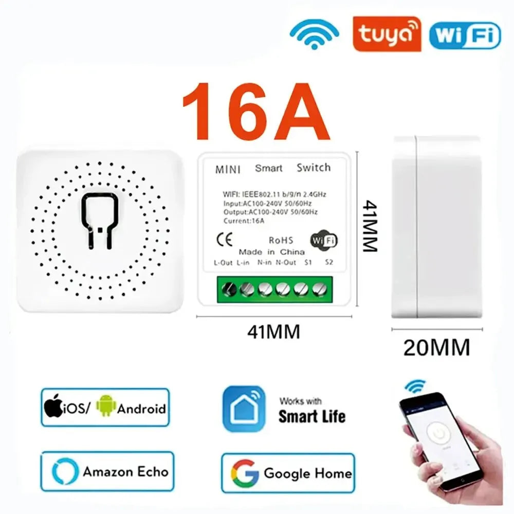 Mini Wifi Smart Switch 2 Way Control Tuya 16A DIY Light Switches Alexa