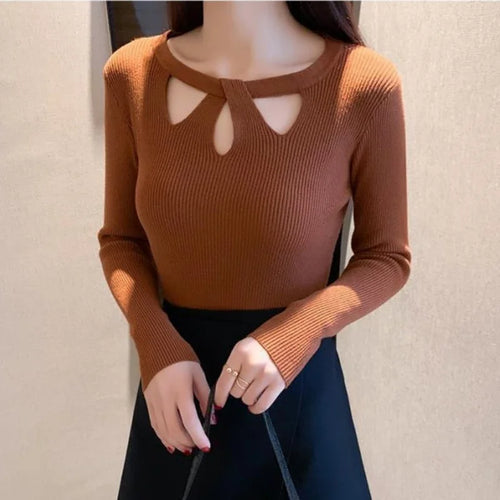 2024 Autumn Hollow Out Sexy Women Sweater Fashion Winter New Vintage