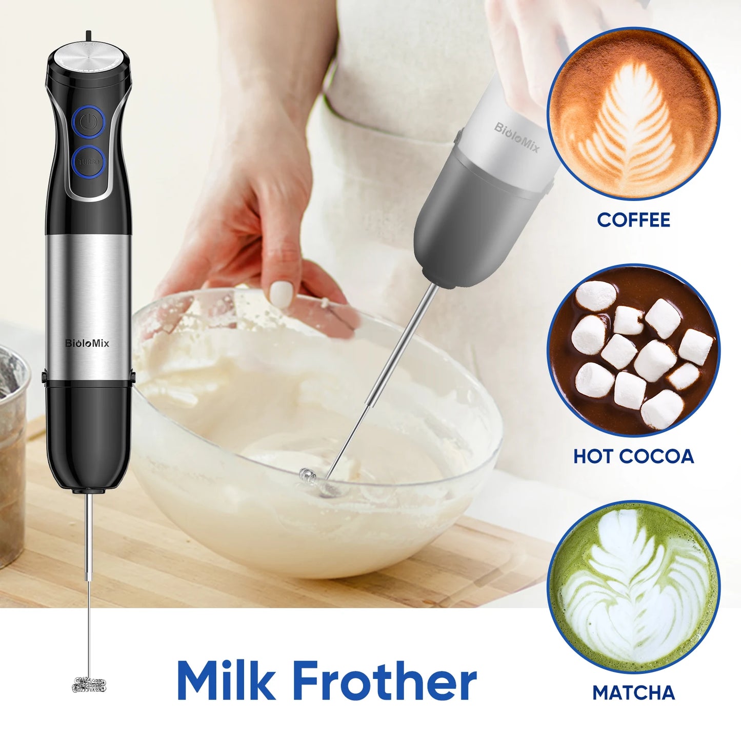 BioloMix 5 in 1 Immersion Hand Blender,1500W Blender with 304