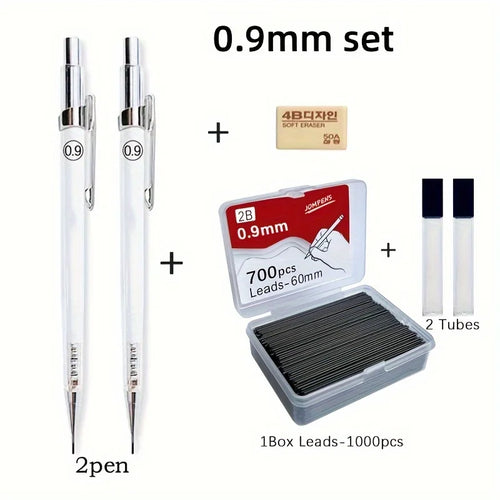Transparent Mechanical Pencils 0.5 0.7 0.9mm with Lead 2B 60mm Art
