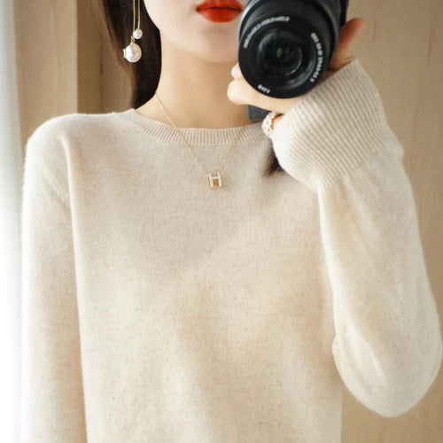 Autumn And Winter Cashmere Sweater Women's Crew Neck Pullover Casual
