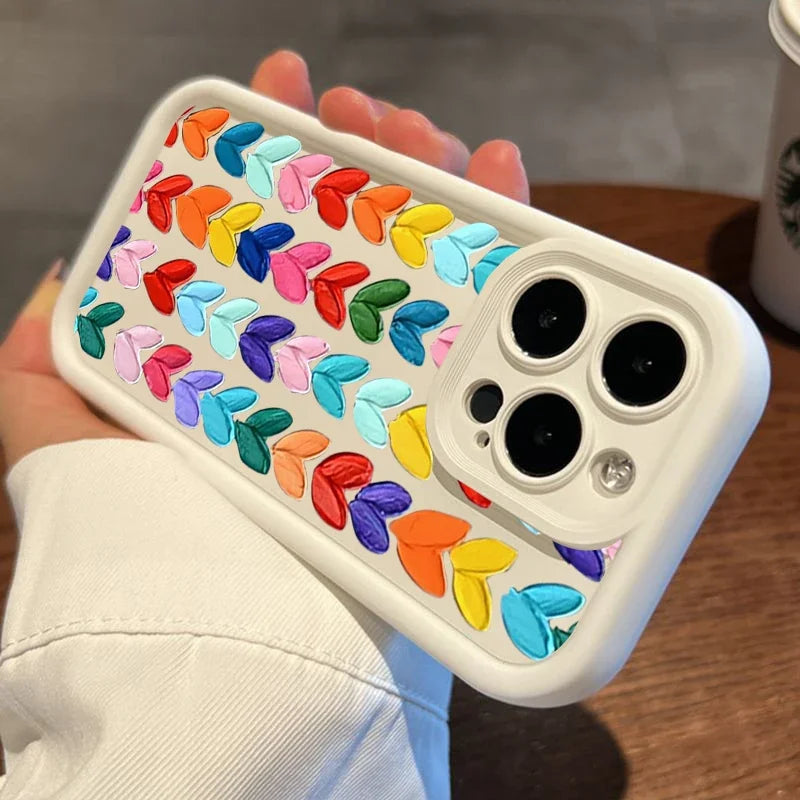 Colorful Love Heart Phone Case For iPhone 16 14 13 12 11 Pro Max XS XR