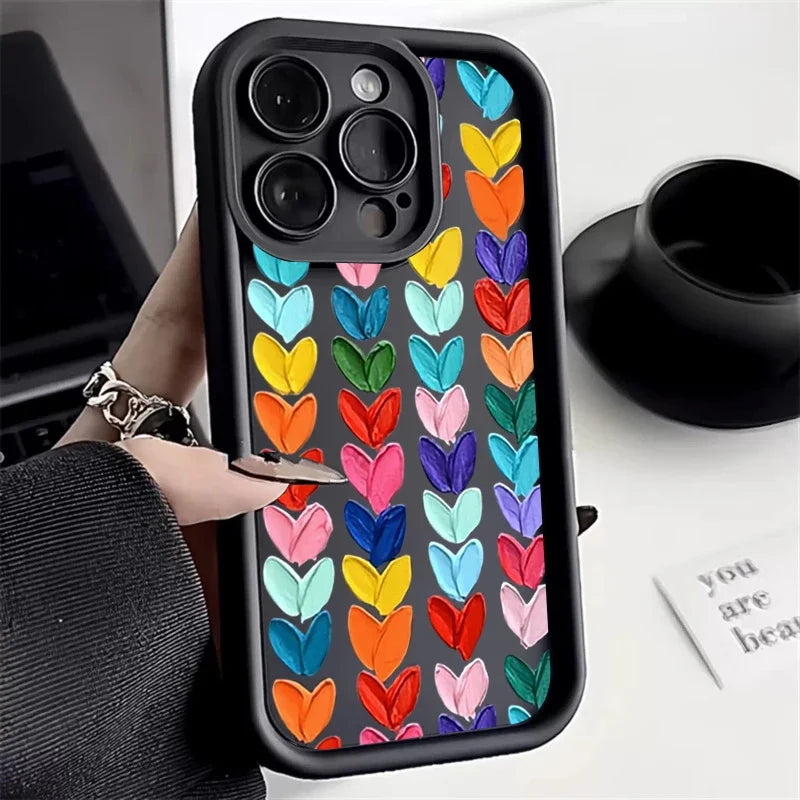 Colorful Love Heart Phone Case For iPhone 16 14 13 12 11 Pro Max XS XR