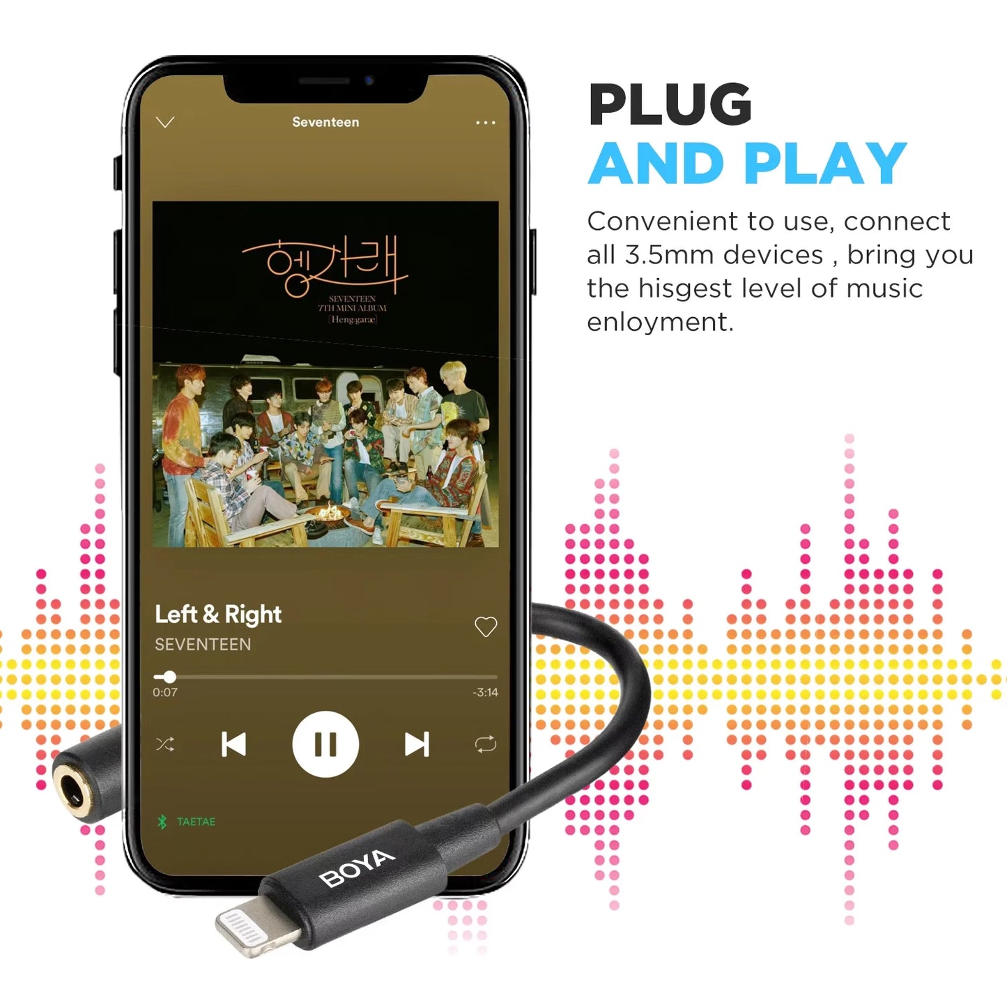 BOYA BY-K1-K9 3.5mm TRS to Lightning/Typec iPhone Android Phone Audio