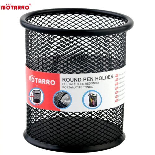 MOTARRO 1Pcs Pencil Holder Office Desk Metal Mesh Square Round Pen Pot