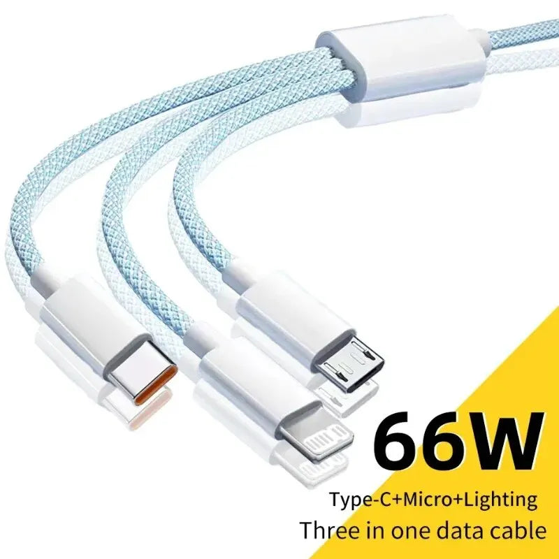 6A 3 In 1 USB Type C Cable 66W Super Fast Charging Cables for Huawei