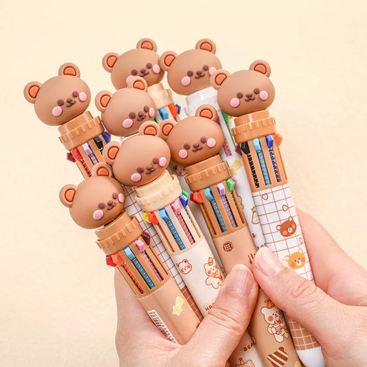 10 Colors Ballpoint Pen Cartoon Bear 0.5mm Colorful Ink Gel Pens