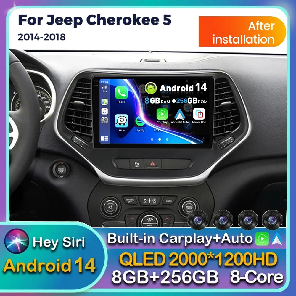 Android 14 Carplay Auto WIFI+4G Car Radio For Jeep Cherokee 5