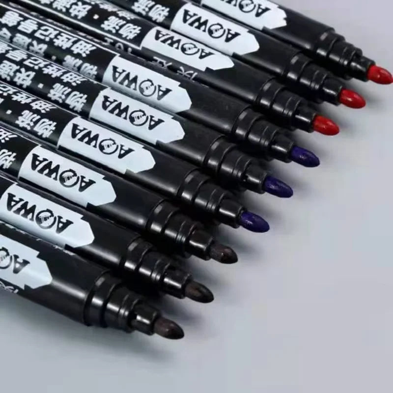 A set of 10 large-tip black ink marker pens for non-erasable marking