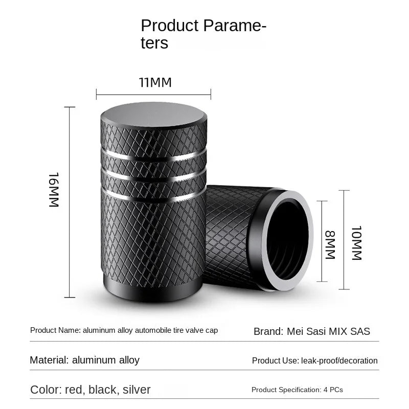 4Pcs Car Tire Valve Stems Cap Knurling Style Tire Valve Cap Aluminum