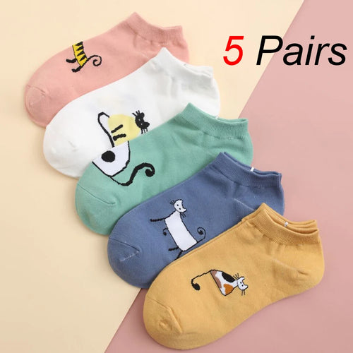 10 Pairs Women Low Socks Set With Cute Bear Pattern Fashionable Women