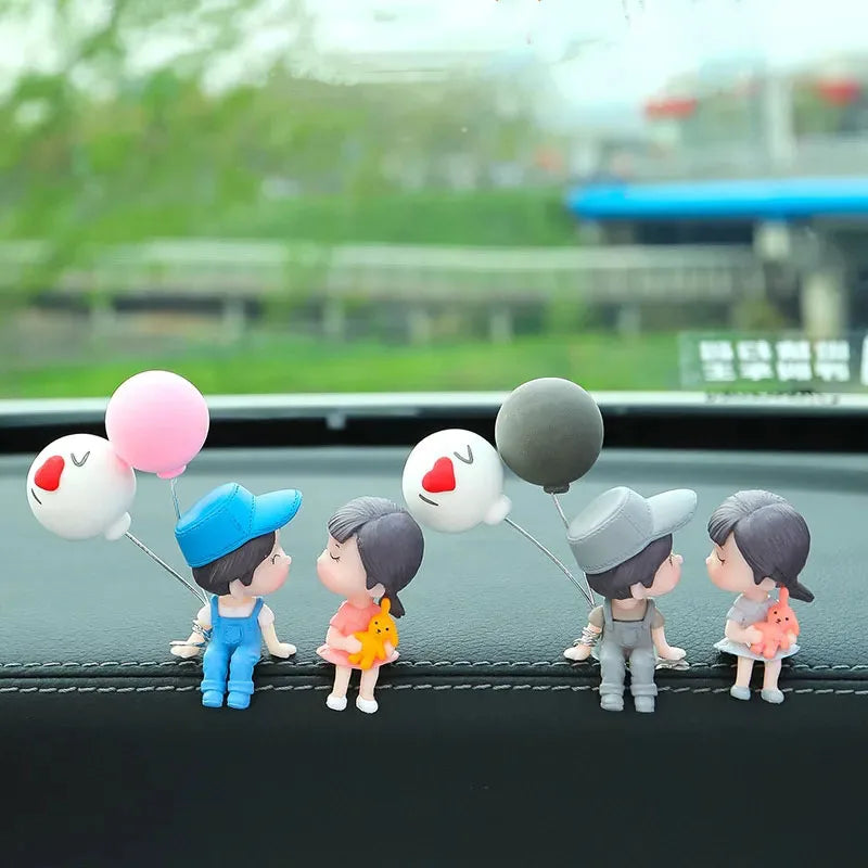 Car Ornaments Cute Cartoon Couples Action Figure Figurines Balloon