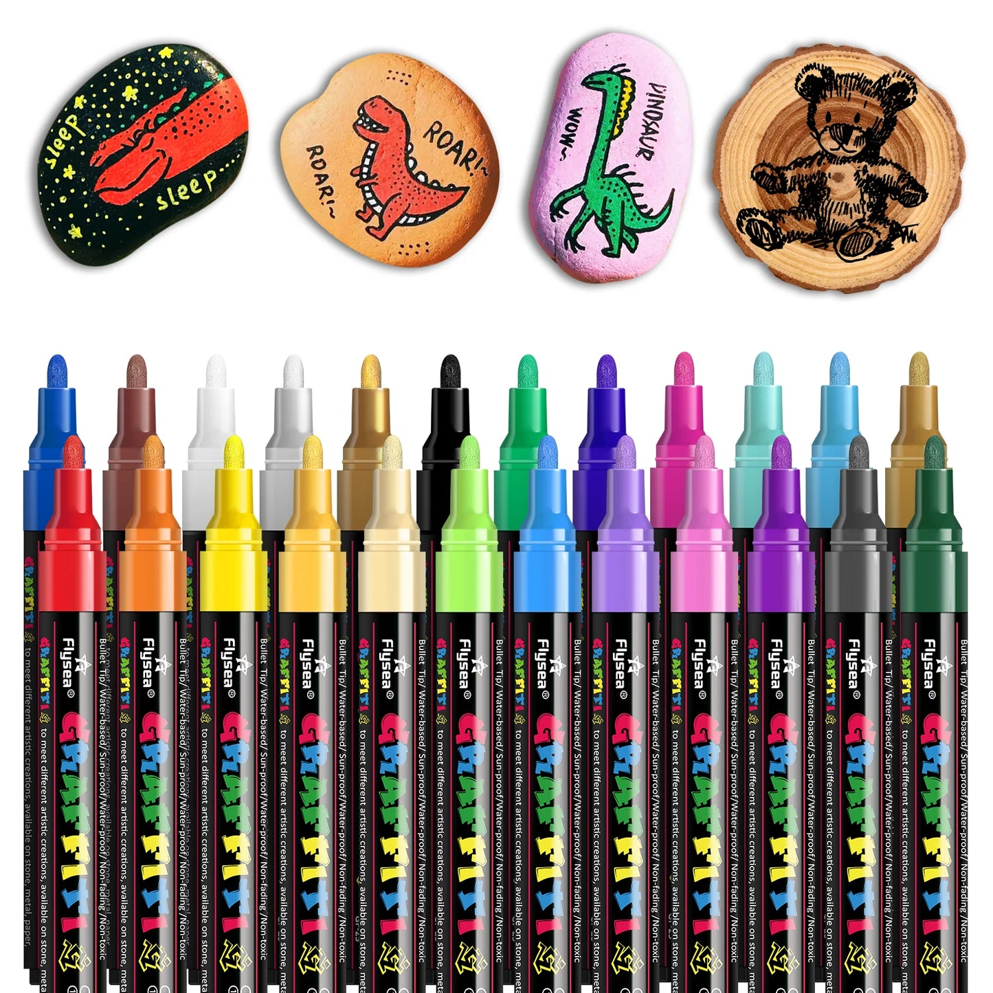 12/18/24Pcs/Set Acrylic Graffiti Pens for Fabric, Canvas, Rock, Glass,