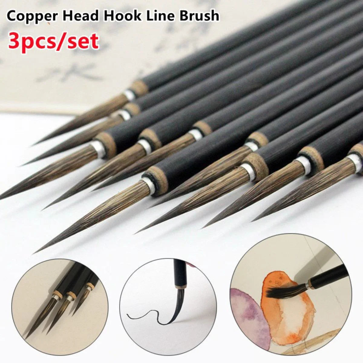 3pcs/set Copper Head Hook Line Pen Calligraphy Boutique Color Painting