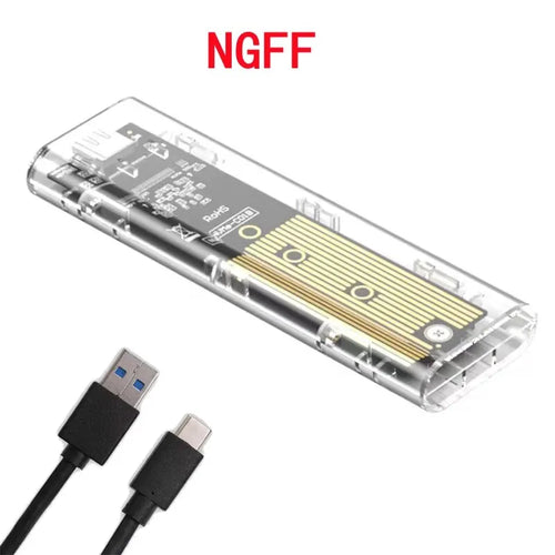 M.2 NVME PCIe NGFF SATA Dual Protocol SSD Case Clear USB Type C 10Gbps