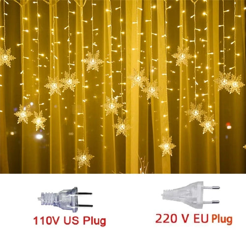Christmas Snowflakes LED String Lights Flashing Fairy Curtain Lights