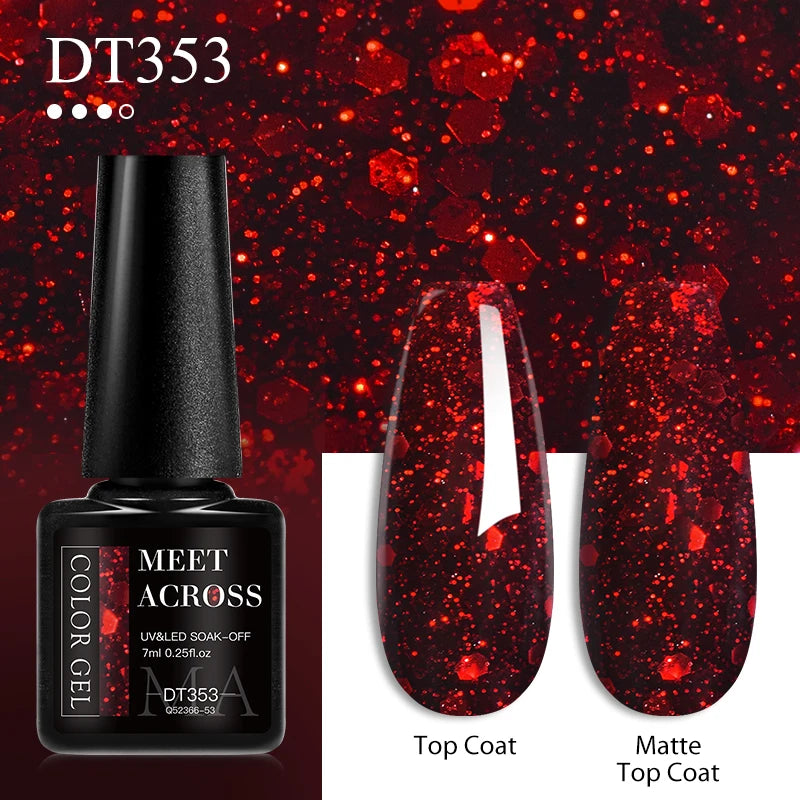 MEET ACROSS 7ml Red Gel Nail Polish Crystal Semi Permanent Soak Off UV