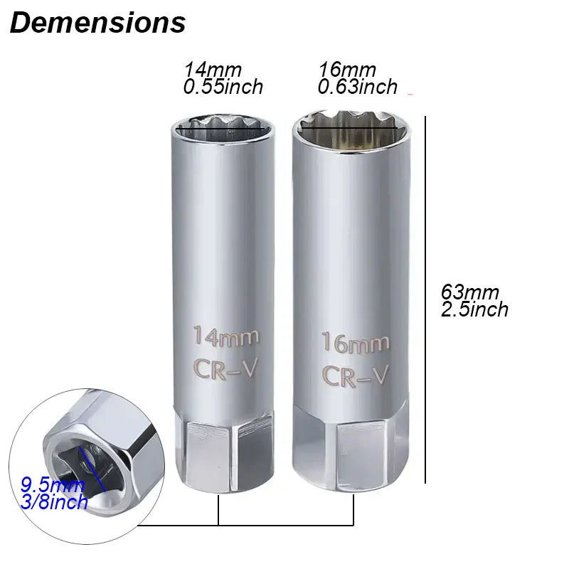 Spark Plug Socket Wrench Key Adapter 14 16mm Install Replace Repair