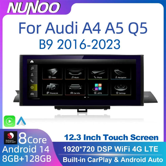 12.3 Android 14 Wireless Carplay Multimedia Stereo For Audi A4 A5 Q5