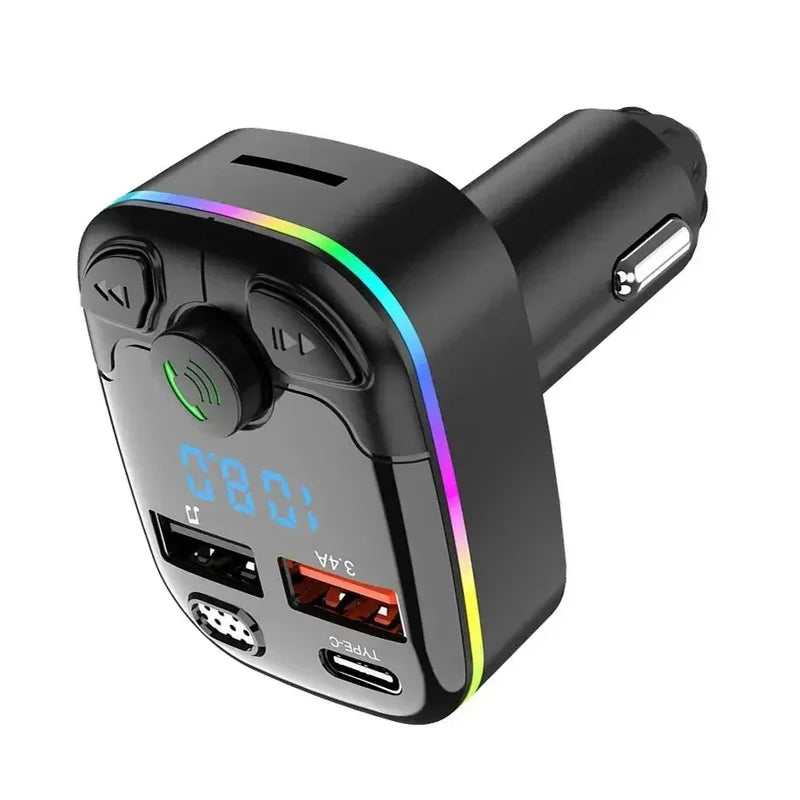 Bluetooth 5.0 Car FM Transmitter PD Type-C Dual USB Ambient Player MP3