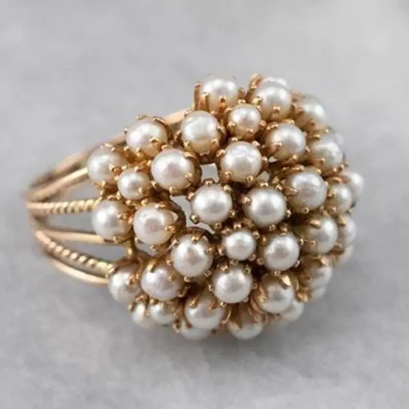ORZTOON Personality Exquisite Geometry Gold Color Inlay Pearls Rings