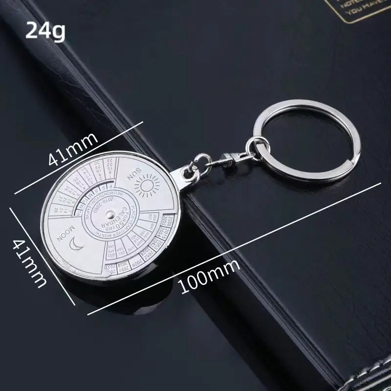 50 Years Perpetual Calendar Keychain Silver Alloy Keyring Key