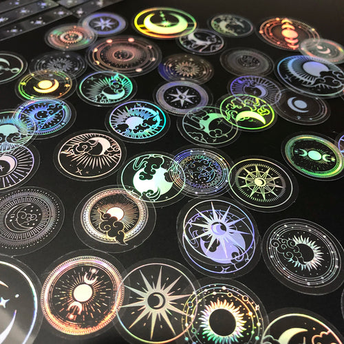 70 pcs PET Adhesive Stickers Waterproof Transparent Laser Silver