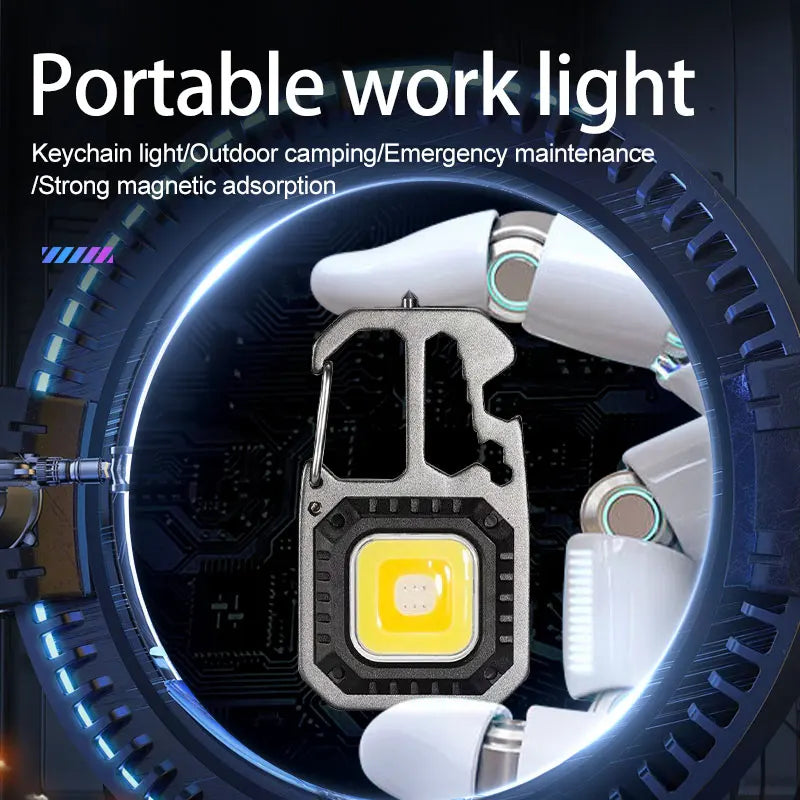 COB Keychain Work Light with Battery Display 8Mode Rechargeable High