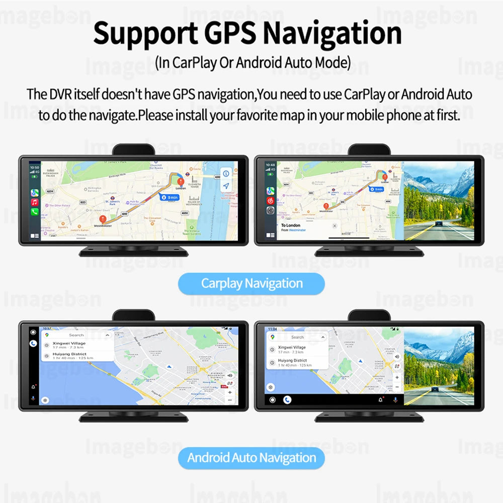 Imagebon 10.26" Dash Cam 4k Wireless Carplay Android Auto Navigation
