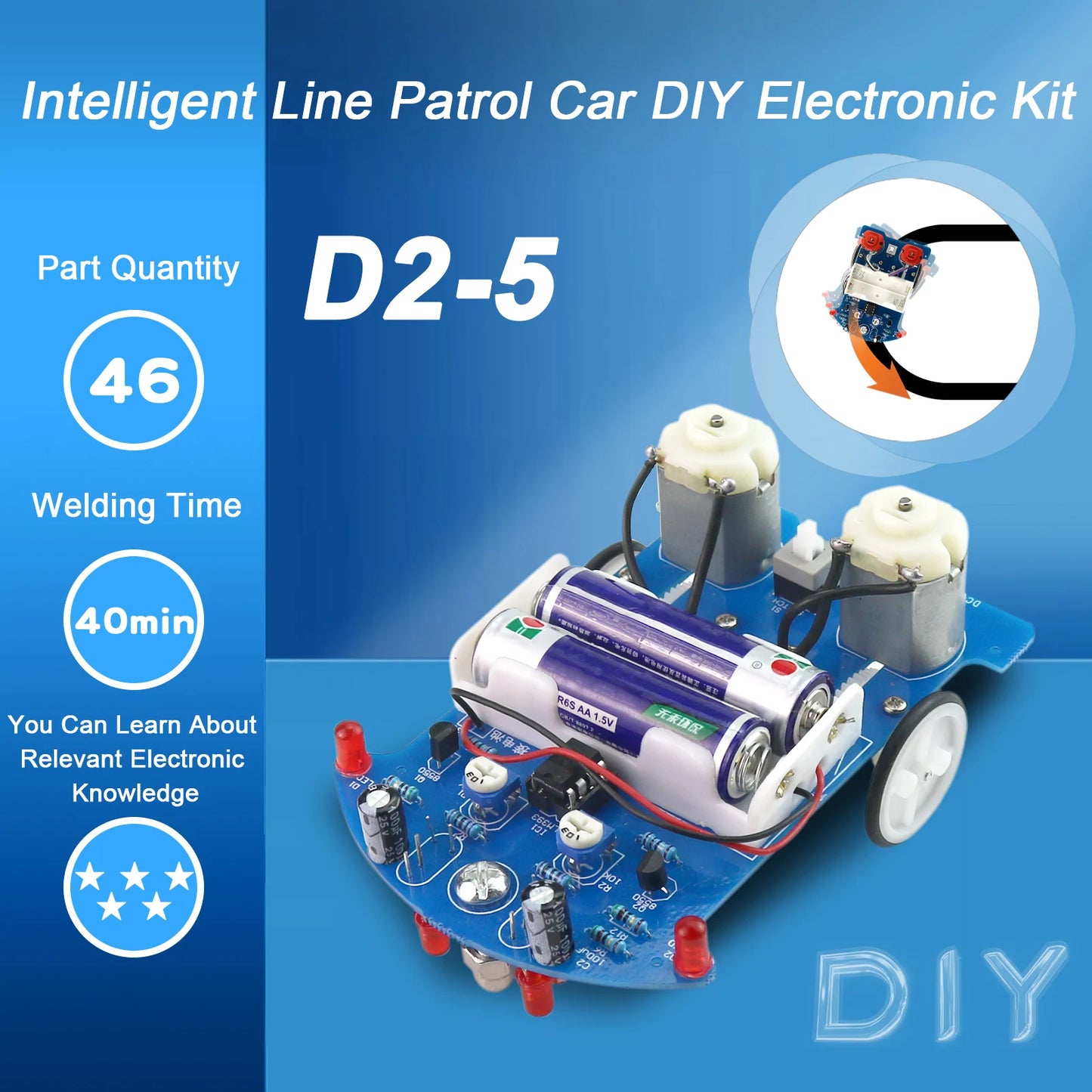 D2-5 DIY Kit Intelligent Tracking Line Car Suite DC Motor Electronic