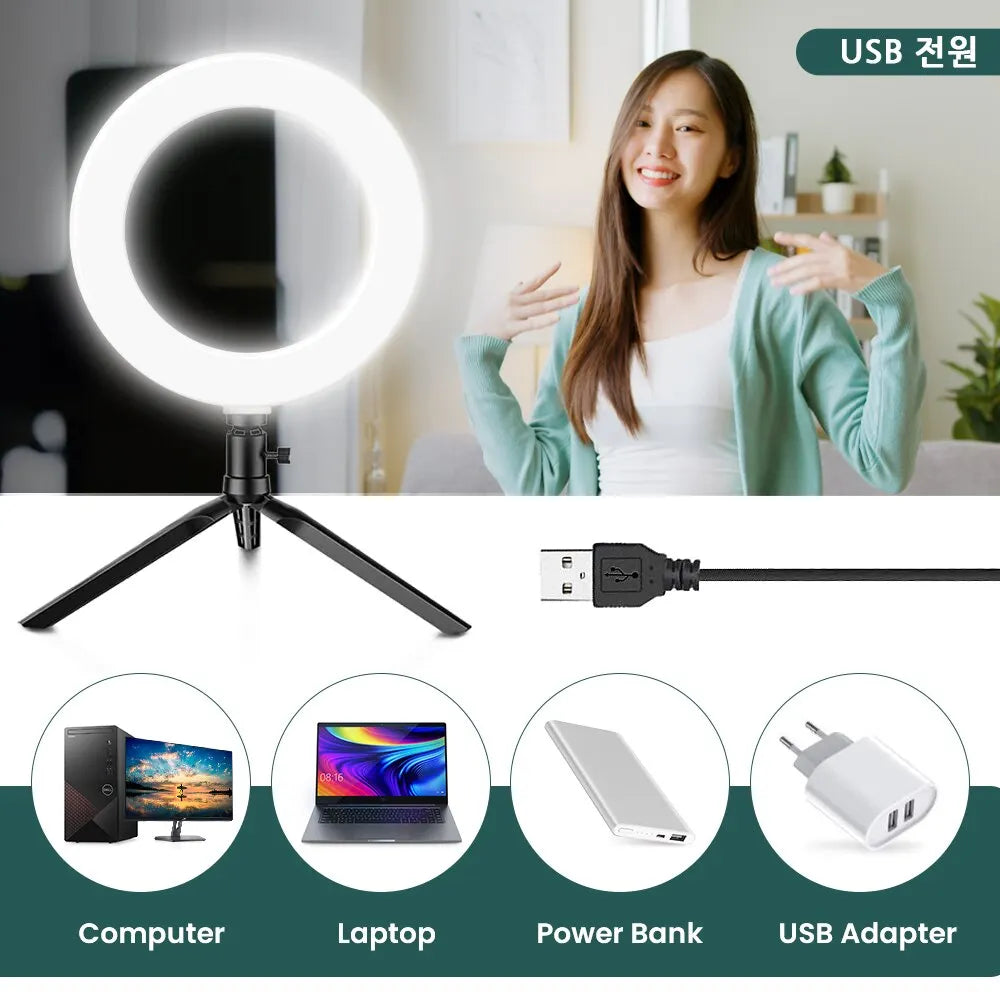 Desk Ring Fill Light 16cm Dimmable LED Ring Light with Tripod Stand