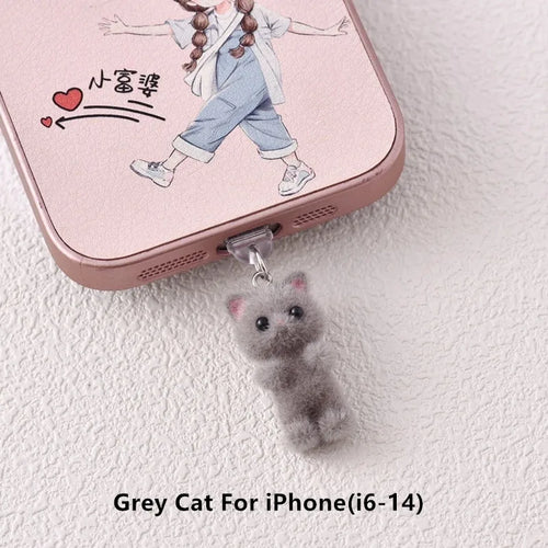 MINISO Resin Plush Cat Phone Dustproof Plug For iPhone Samsung Xiaomi