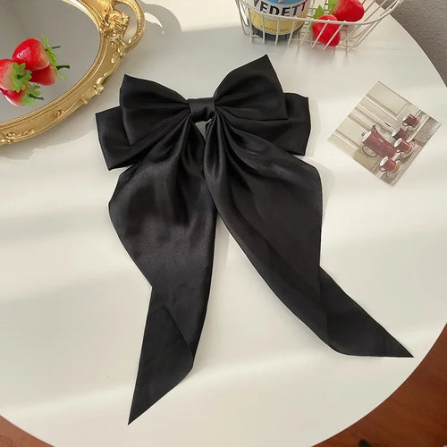 1pcs Solid Color Satin Ribbon Big Bows Hairpin Spring Clips Hair