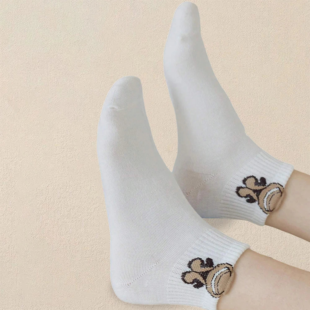 5/10/20 Pairs Women Cartoon Teddy Bear Patterned Ankle Socks Versatile