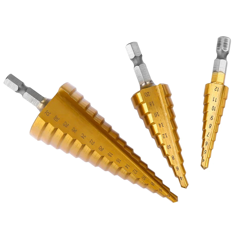 3-12mm/4-12mm/4-20mm Hss Step Drill Bit, Straight Groove DrillTitanium