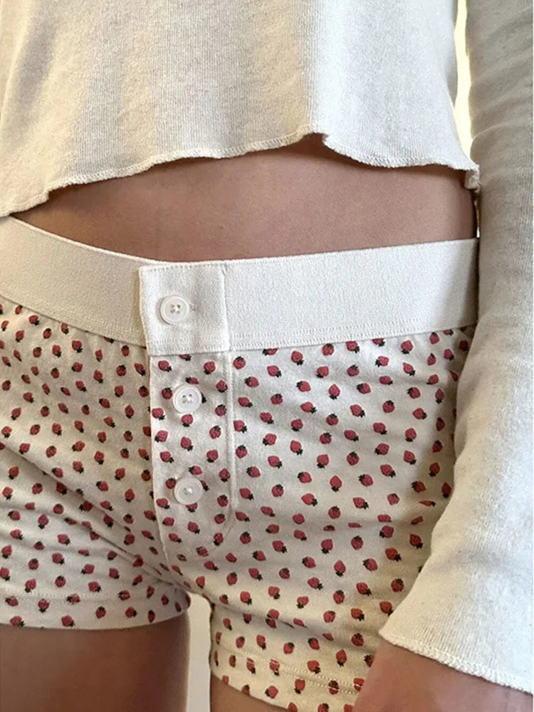 Casual Women Soft Cotton Front Buttons Shorts Summer Vintage Low Waist