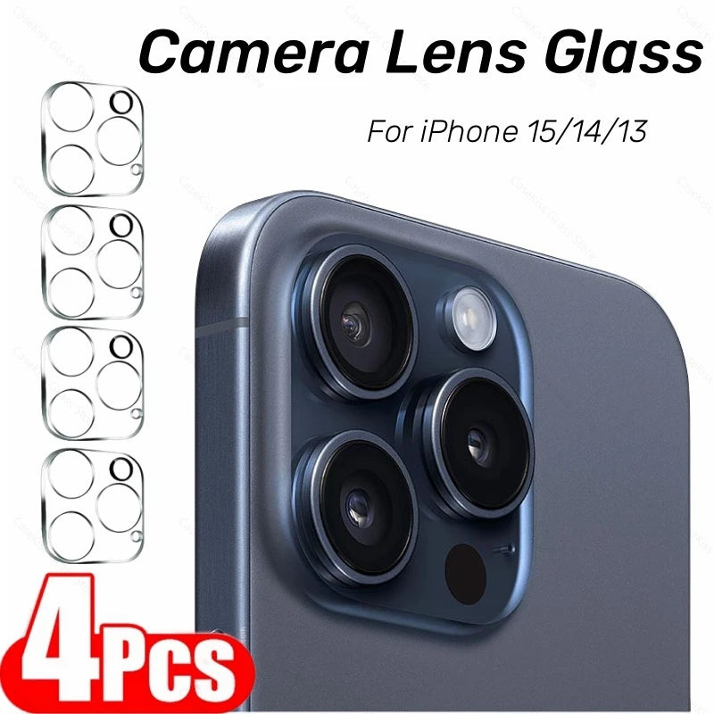 4PCS Camera Lens Glass For iPhone 16 15 14 13 Pro Max HD Back Lens Cap